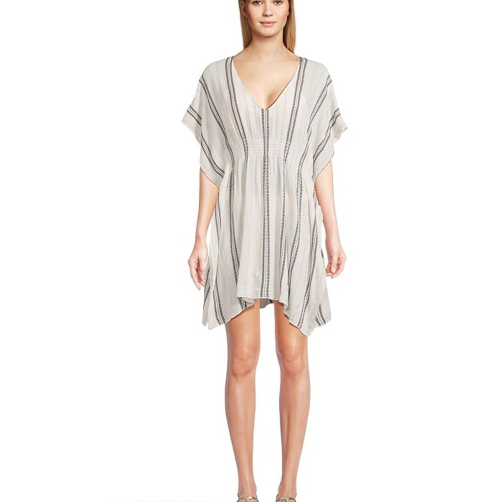 BECCA Black and White Striped V-Neck Coverup